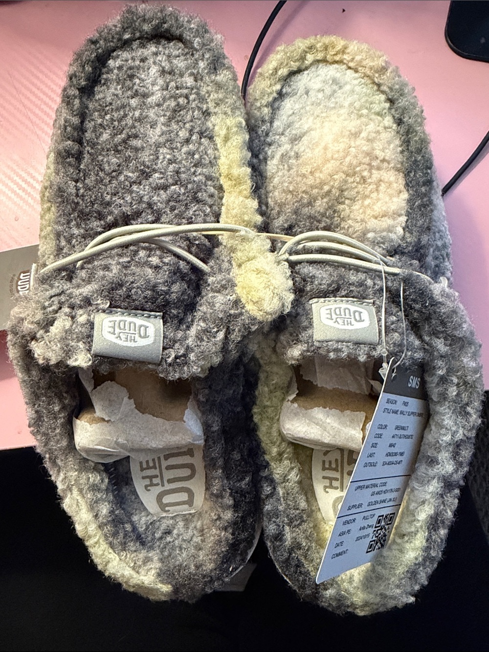 Hey Dude Fuzzy Moccasin Slippers - Gray & Cream